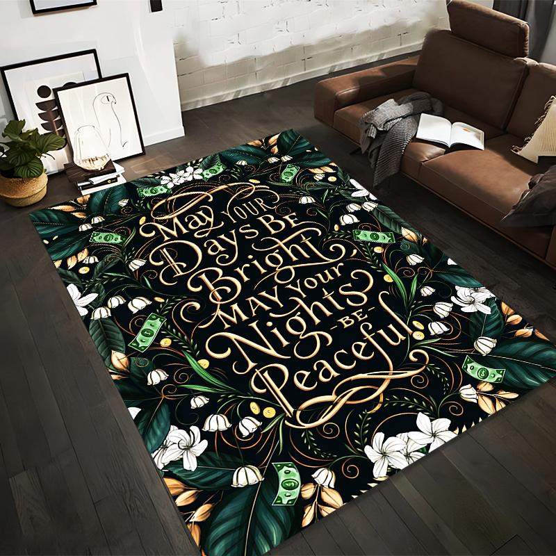 

Floral Leaf Pattern Carpet with Text May Your Days Be Bright Design Suitable for use as an anti-slip for living room bedroom sofas 40x60cm( 15x23in )