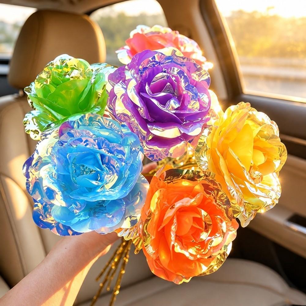Colorful Eternal Roses Handcrafted Simulated Rose Bouquet Gold Foil Rose Flower Party Decoration