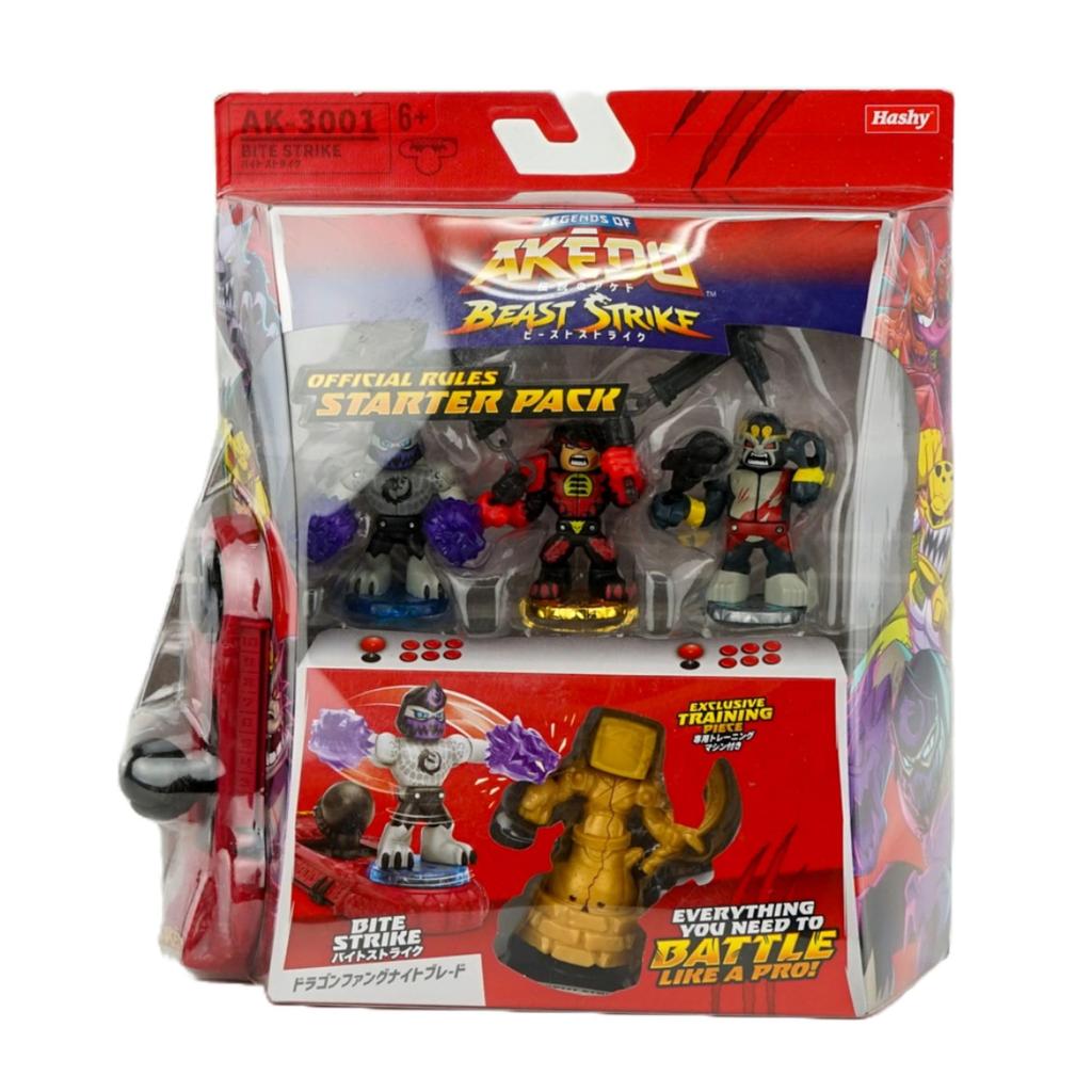 AKEDO [Offizielles japanisches Produkt] Hassey Top-in Bite Strike Starter-Pack (3 Figuren + Trainingsmaschine)