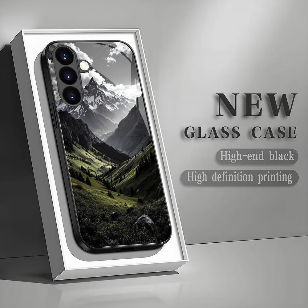 Tempered glass phone case suitable for Samsung Galaxy S26 S25 S24 S23 S22 S20 FE/Ultra/Plus mountain scenery, high-end fashion