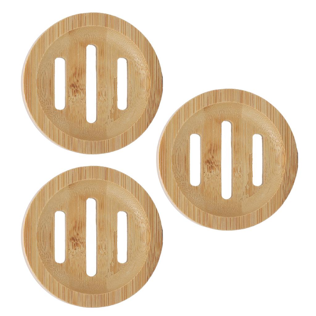 3 Stück Bambus Runde Seifenschale Zuhause Badezimmer Retro Elegant Selbstentwässernde Seifenhalter Ablage für Küche