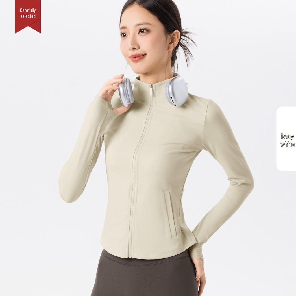Fleece-Lined Women's Long Sleeve Yoga Jacket with Pockets - Slimming, Warm, and Ideal for Running