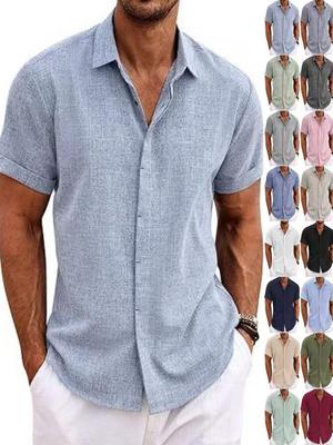 European & American Men's Faux Linen Short-Sleeved Casual Button-Down Beach Shirt
