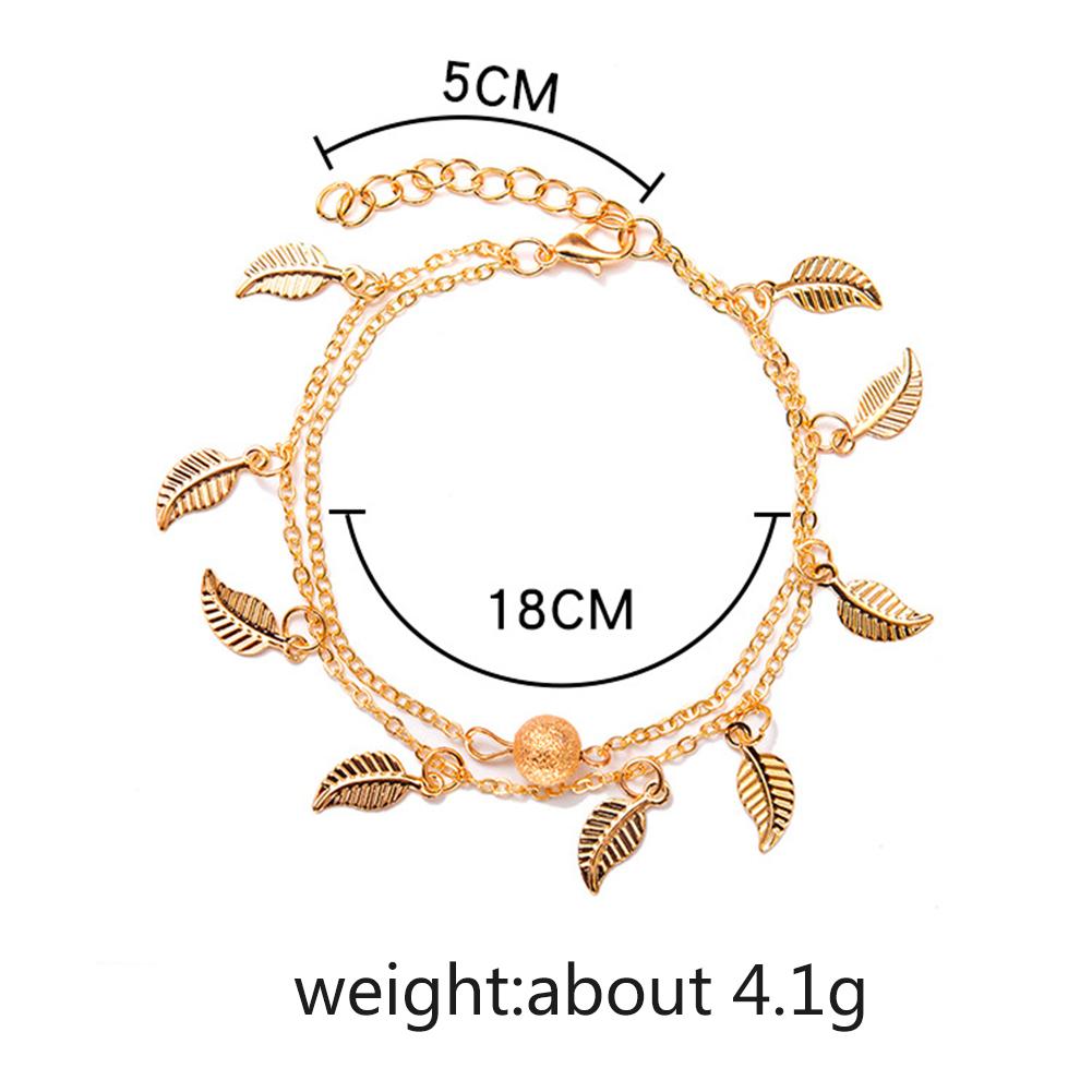 Women Double Chain Leaves Pendant Anklet Foot Bohemian Handmade Beads Anklets Foot Gothic Jewelry