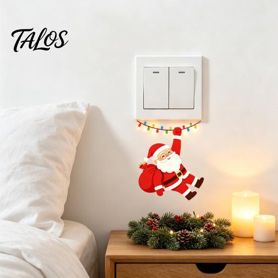 Christmas Party Supplies Santa Claus On Swing Switch Sticker, Decorative PVC Wall Decal, Holiday Home Decor Accessories Removable Self-adhesive Light