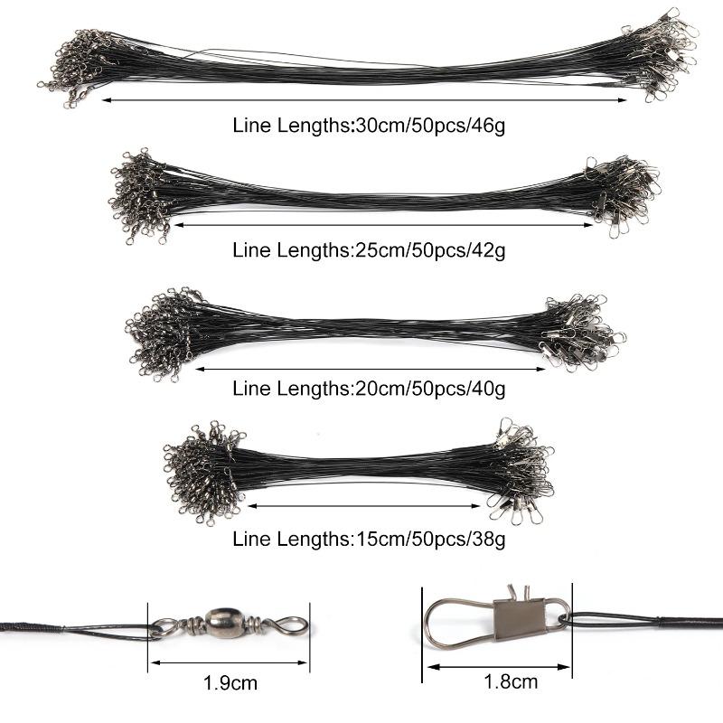 20-Pack Steel Wire Fishing Leaders - Anti-Bite Swivel Connectors with Lead Core (20-30cm) for  Saltwater/Bass  Fishing