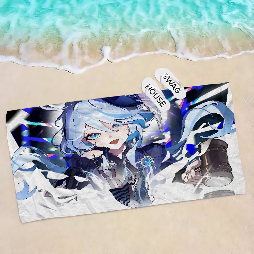Genshin Impact Furina Focalors Bath Towel Microfiber Soft Water Absorbing Breathable For Kids Decorative Cartoon Beach Towel