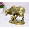 Brass Holy Kamdhenu Kamadhenu Cow and Calf Sculpture - Lucky Figurine Idol Statue Sculpture - 6" Inches