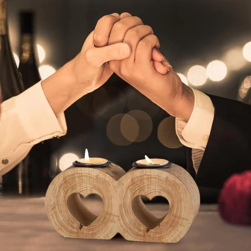 1 st Houten Kandelaar Sfeer Liefde Hartvorm Massief Hout Tafelblad Decor Romantisch Cadeau voor Koppels Hartvormige Kandelaar