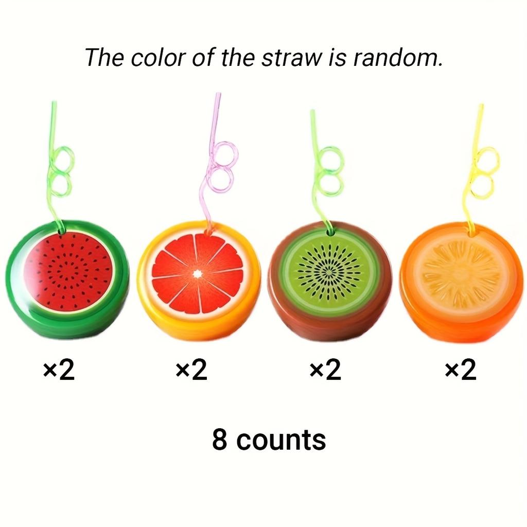 8pcs Creative Cartoon Fruit-Shaped Cups with Straws , Watermelon, Lemon, Orange, Kiwi Design , Reusable Plastic Food-Safe Drinking Cups