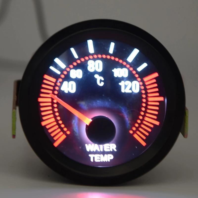 2   52mm Universal Smoke Lens Water Temp Temperature Gauge 40-120C LED With Water Temp Sensor Car Gauge
