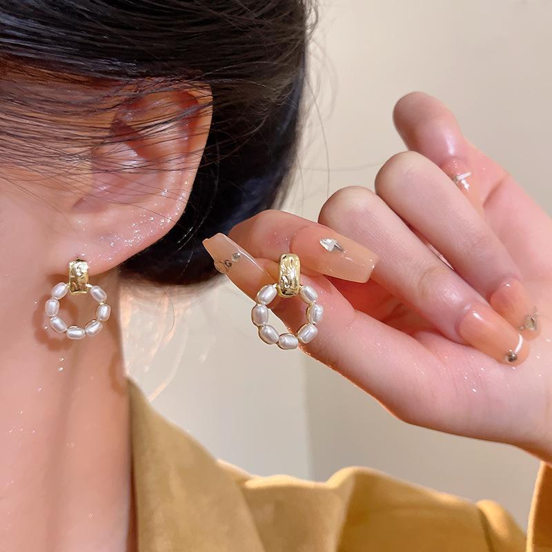 Vintage French Geometric Pearl Earrings Women s Unique Design Stud Earrings Baroque Earrings