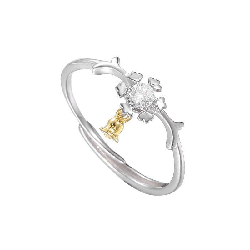 Banyan Tree S925 Silver Snowflake Elk Bell Ring: Festive Winter Gift, Adjustable for Women