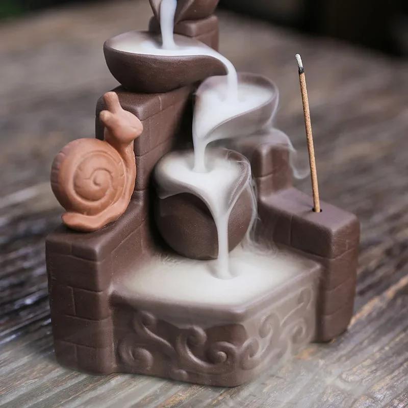 1 Stück Lila Ton Niedliche Schnecke Wasserfall Rückfluss Räuchergefäß Zen Meditation Feng Shui Heimdekoration Tragbares Räuchergefäß