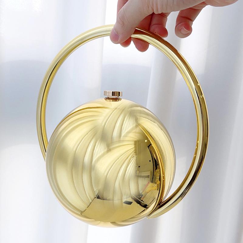 

New Luxury Spherical Evening Bag Electroplated Handle Niche Clutch Stylish Simple Handbag Women s High-end Lipstick Coin Purse золотистый