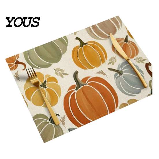 Reusable Table Linens for Thanksgiving Pumpkin Autumn Leaves Placemat, Linen Washable Heat Resistant Watercolor Place Mat Dining Fall Seasonal