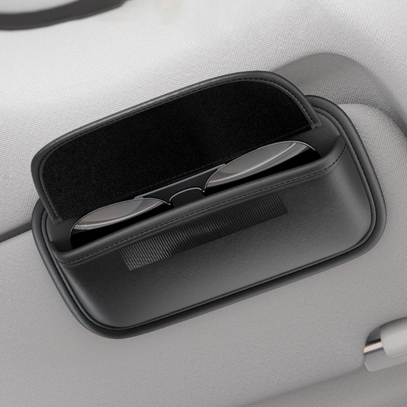 Multipurpose Wear Resistant Car Eyeglass Holder with Magnetic Lid, PU Leather Sunglasses Case Organizers for Auto Visors