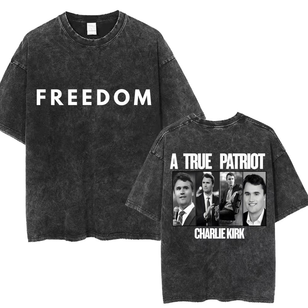 Justice for Charlie Kirk Freedom Washed T Shirts Fashion Men Women Vintage T Shirts Oversized 100 Cotton Casual Tees Streetwear