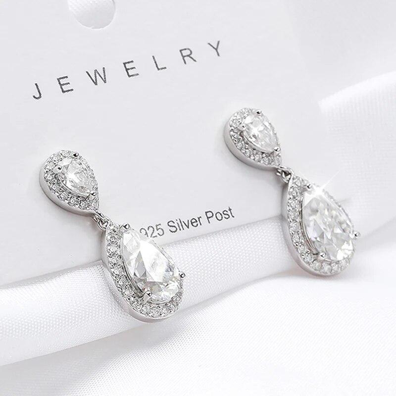 D Color 18k Plated 4.17cttw All Moissanite Drop Earrings for Women Pear Cut D Color 925 Sterling Silver Earrings Wedding Jewelry