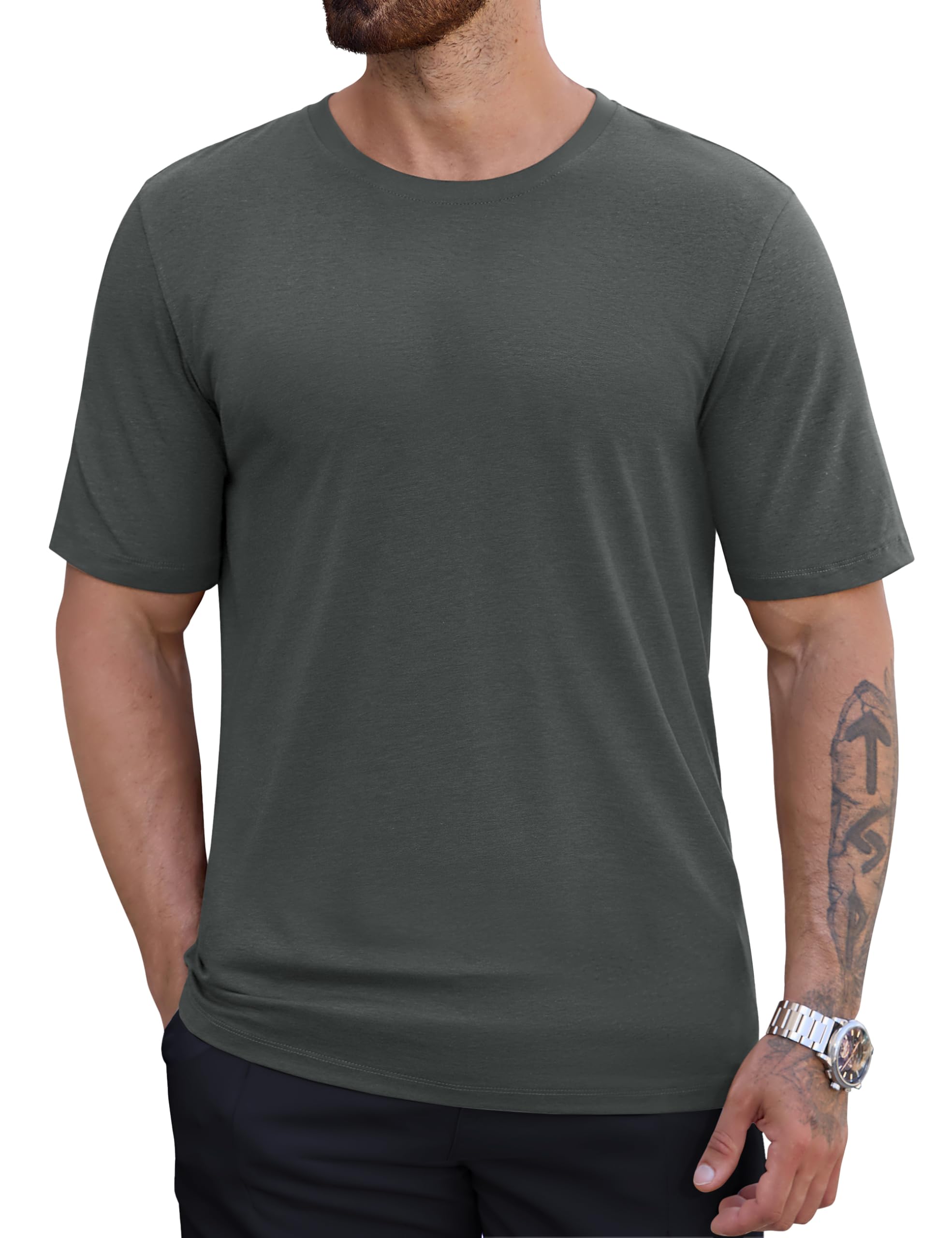 

Защита от УФ-лучей для короткой теннисной футболки с круглым вырезом, свободный пот, темный, XL [TACVASEN] Футболка мужская, рукав, одежда, легкий, тренировочный, летний, горловина, хлопок, посадка,