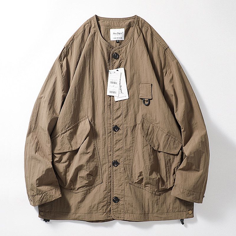 Trendy Mountain Spring and Autumn Export Collarless Nylon Parka Khaki S
