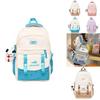 Color Blocked Letter Embroidery Student Backpack With Plush Pendant For Daily Use