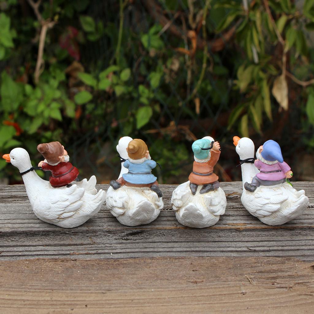 4-piece set of resin crafts for duck riding dwarves, garden flower pots and bonsai statues in the courtyard, decorative statues