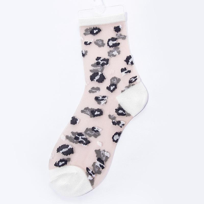 Chaozhu Spring Summer Transparent Crystal Silk Socks Women Sexy Leopard Grain Fashion Casual Breathable Calcetines Mujer