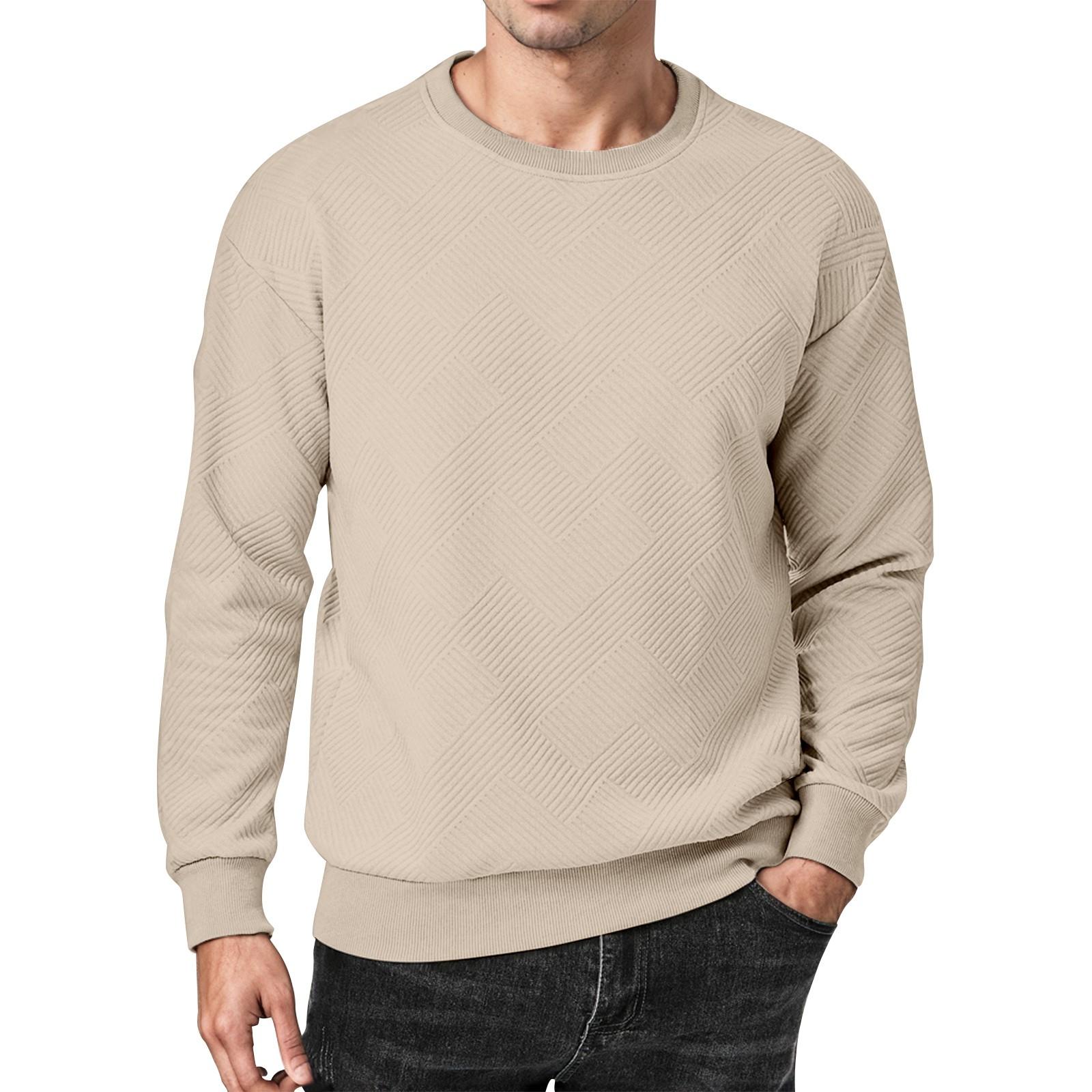 

Men s Crepe Neck Sweatshirt Casual Long Sleeve Geometric Texture Sweatshirt Fashion Pullover L