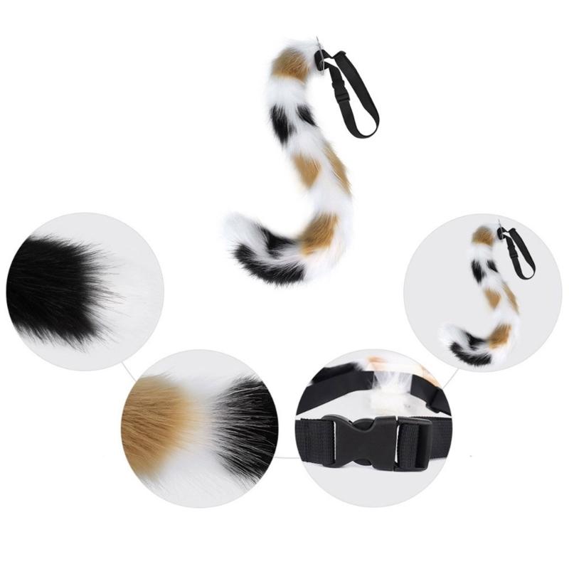 Anime-Cosplay Props Cat Ears and Tail Set Plush Furry Animal Ears Hairhoop with Cat Tail Fancy-Dress Party Costumes