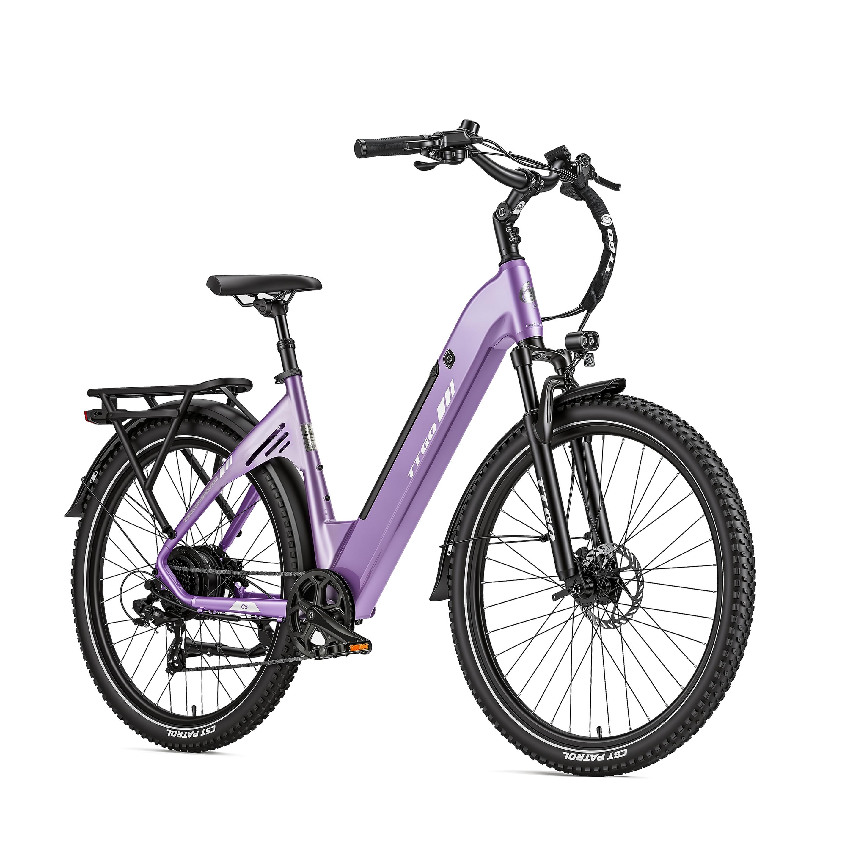 TTGO C5 City Commuter E-Bike, 648Wh abnehmbarer Akku, 27,5  CST Reifen violett