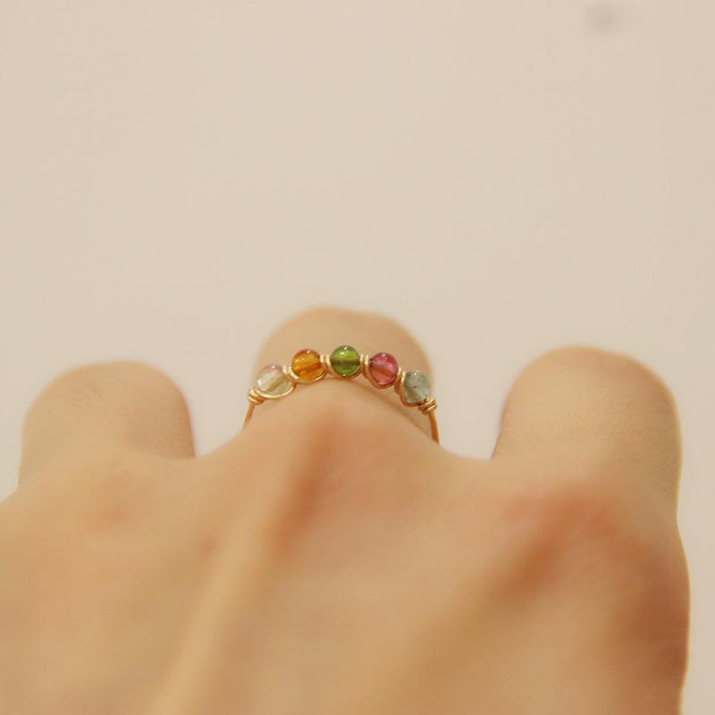 

Natural tourmaline ring in candy colors5Colorful Wrapped Tourmaline Ring Crystal Original Handmade14k Gold-plated Factory Supply 10No.