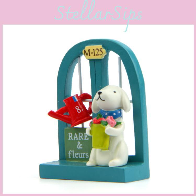 Cute Cartoon Windowsill Flower Puppy Scene Mini Model Ornament For Garden And Decor
