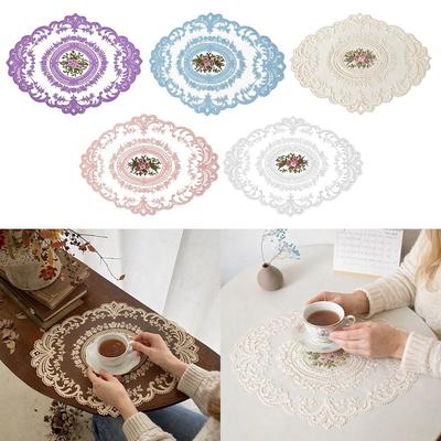 Anti-scald Lace Embroidered Coaster Oval Dining Table Cover Insulation Dining Mat  for Home Decor