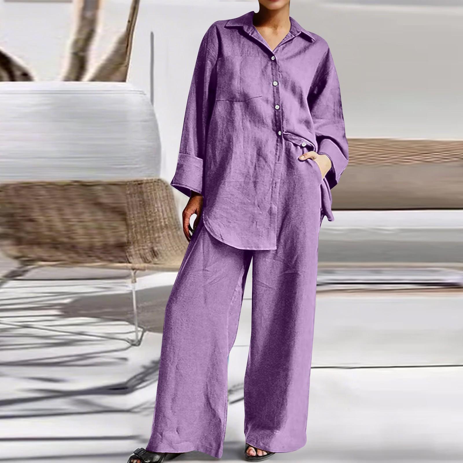 

Женская мода повседневная рубашка с рукавом девять минут свободные брюки два комплекта XXXL фиолетовый