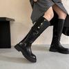 Neue vielseitige Leder-Martin-Stiefel mittlerer Absatz runde Spitze dicke Sohle rutschfest quadratischer Absatz großer Schaftumfang hohe Stiefel Rindsleder Damenleder