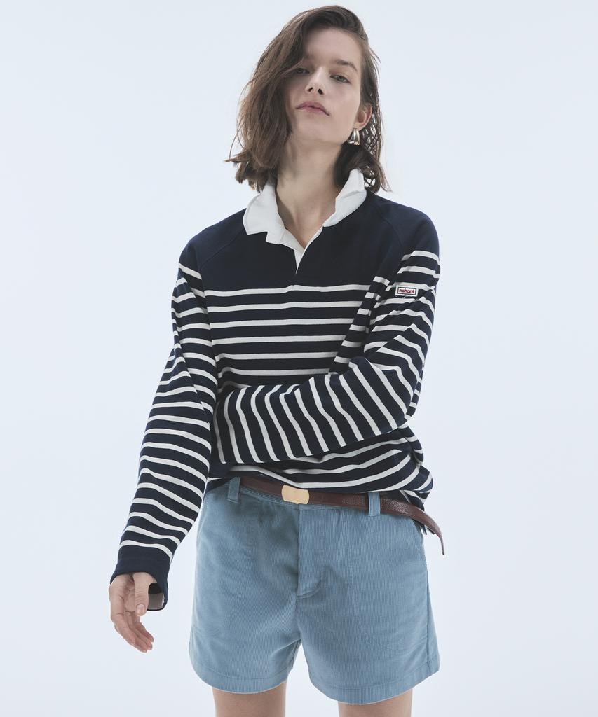 NOHANT Wire Stripe Rugby Long Sleeve T-Shirt Navy