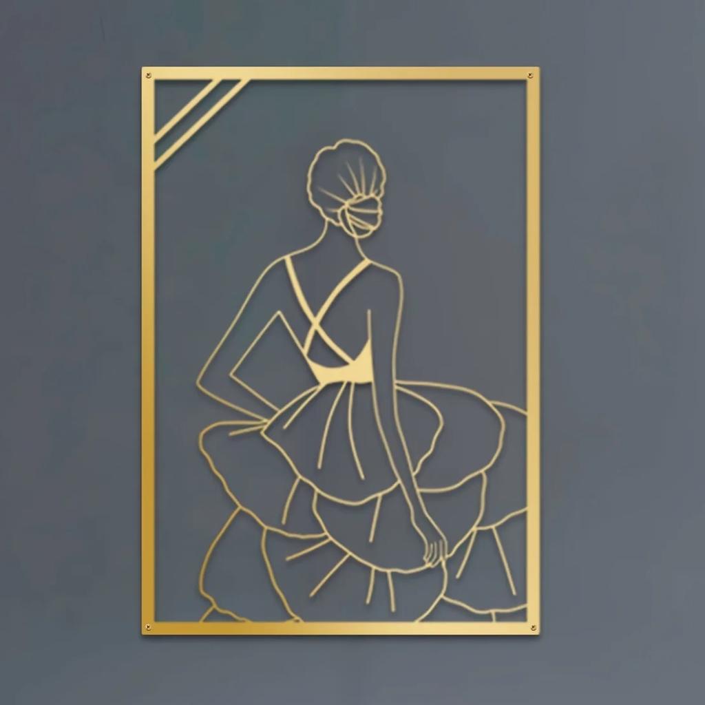 Metal Modern Minimalist Lady Wall Decor Abstract Line Art of Female Dancer Simple Line Painting for Bedroom and Studio Home