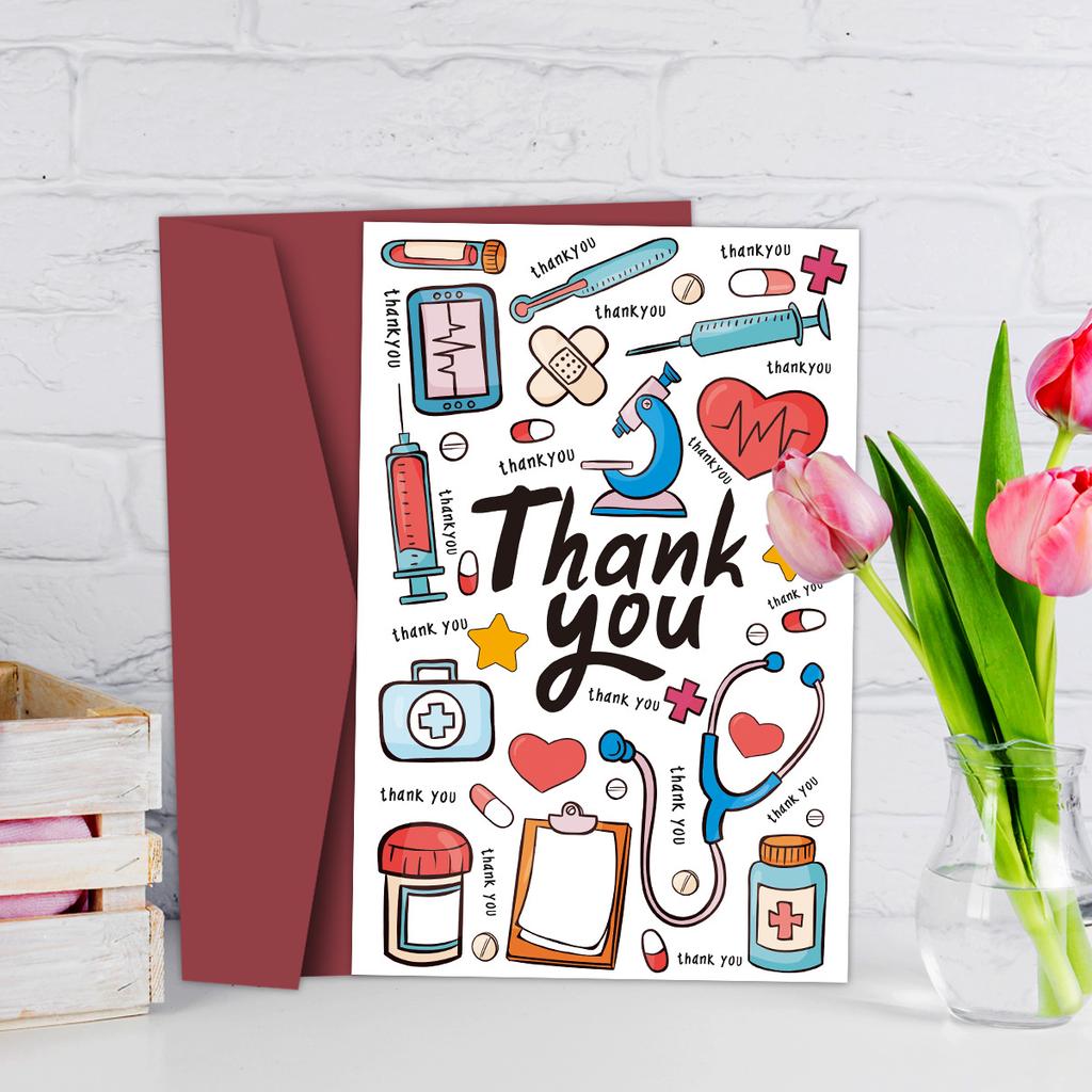 1pc Nurse Appreciation Greeting Cards with Envelopes, Thank You Notes for Healthcare Workers Blessing Cards