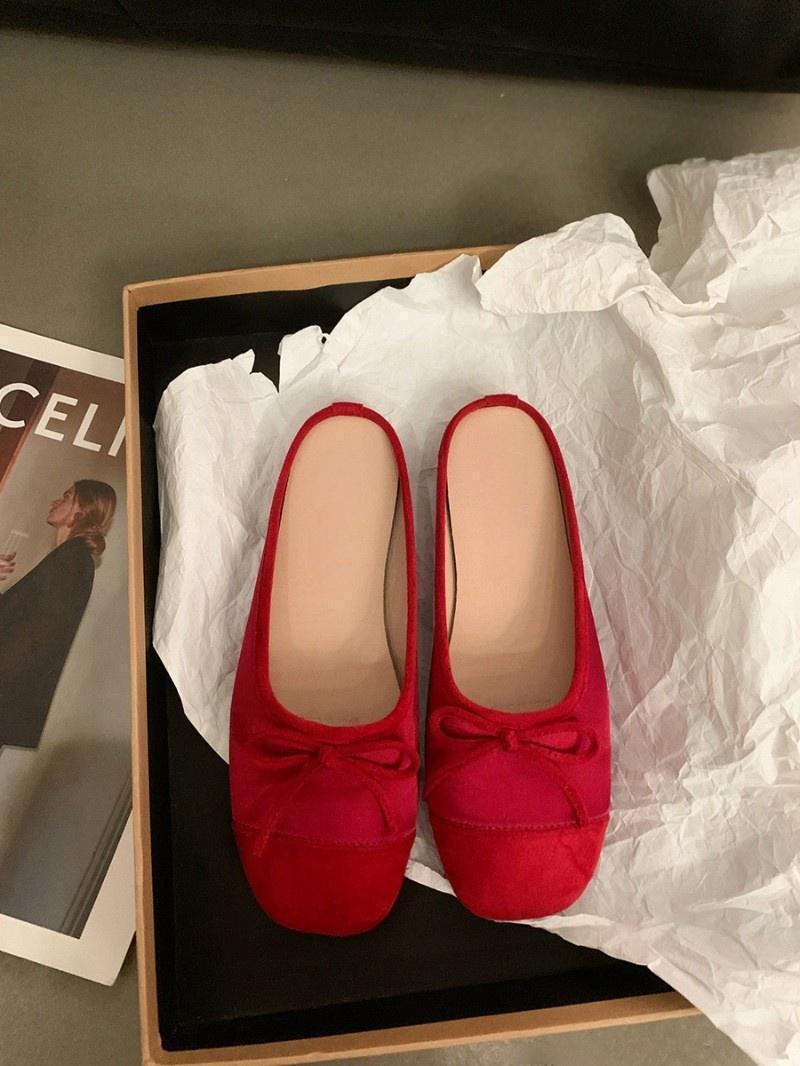 

Французские туфли на плоской подошве с маленьким ароматным ветром, полутапочки, сказочные туфли 2024 года, новые летние босоножки с бантом и темпераментом 35 красный