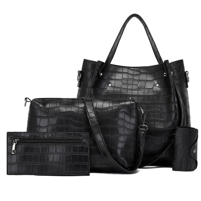 

Women s bag new fashionable crocodile pattern four-piece set, mother and child bag, stone pattern one shoulder portable messenger bag fashionable чорний