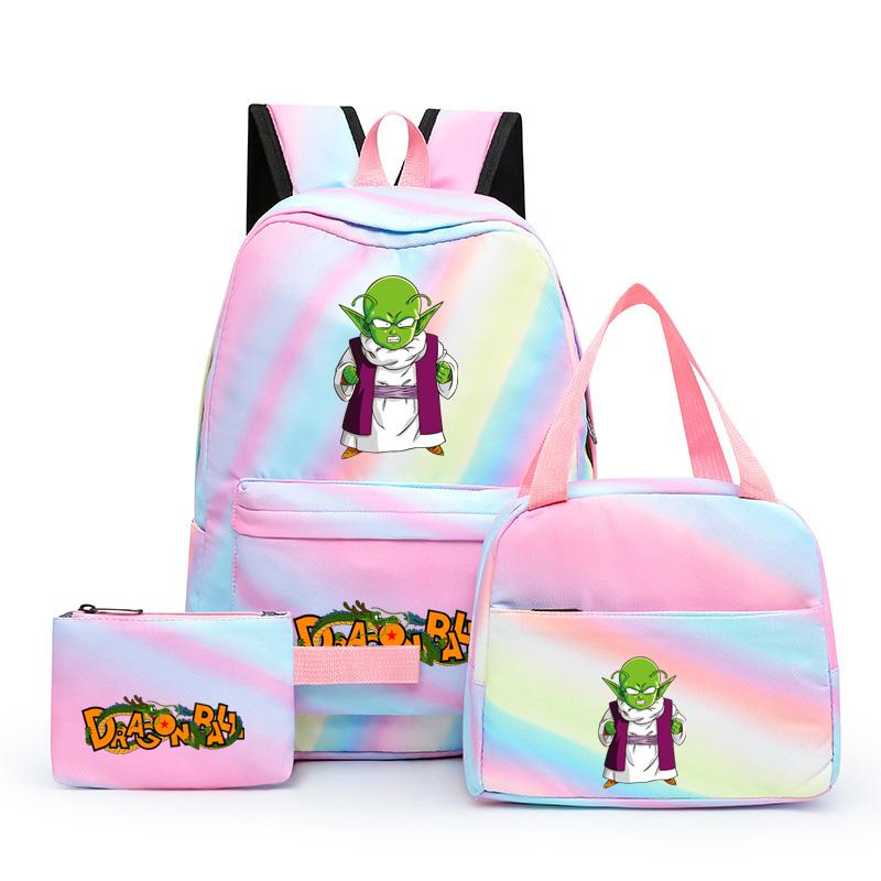 3 stk/sett Dragon Ball Fargerik Ryggsekk med Matboks for Kvinner Studenter Tenåringer Ryggsekk Casual Skolesekksett