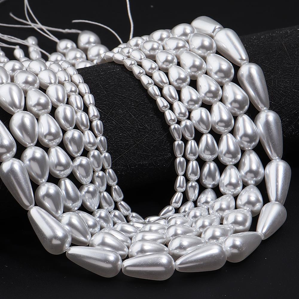 1 Strand Multisize Water Drop Shape Pearl Beads White Loose Spacer Glass Beads For DIY Charms Bracelet Necklace Jewery Accessory