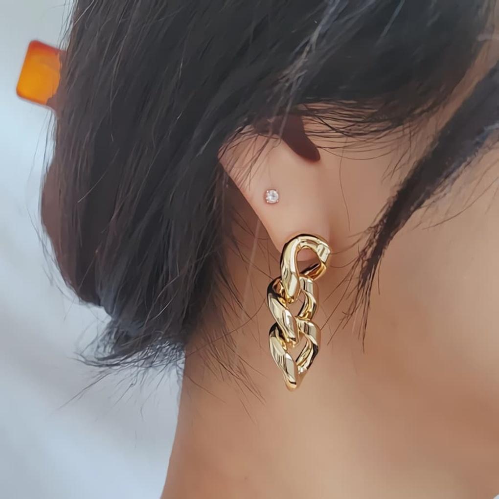 Women's Titanium 15K Gold Plated Earrings with Chain