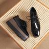 HZB‑761‑8 2026 New Women Patent Leather Lace‑Up Wedge Platform Pumps, British Style Soft‑Sole Versatile Thick‑Sole Casual Leather Shoes