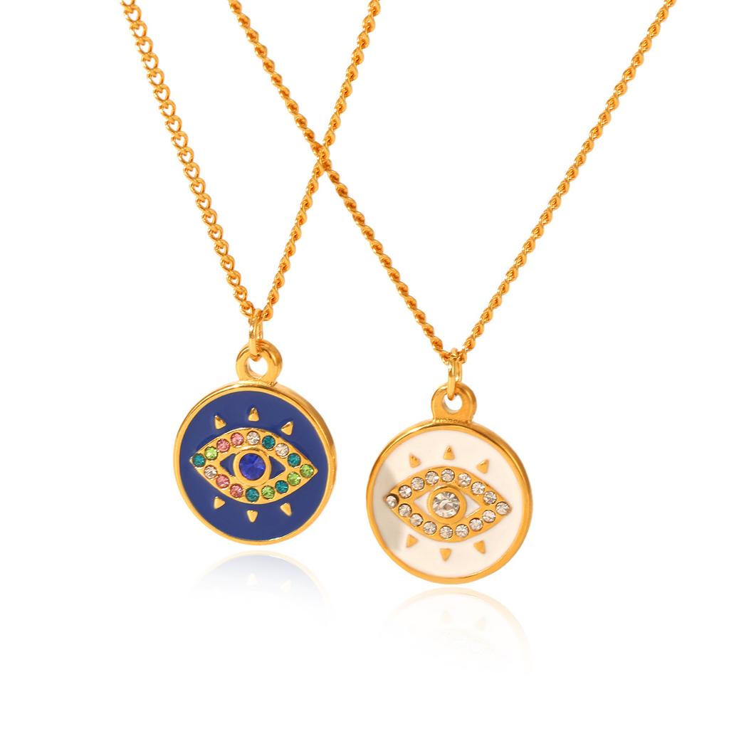 Durable Evil Eye Pendant Titanium Steel Necklace Luxury Drip Enamel Collar Chain Jewelry