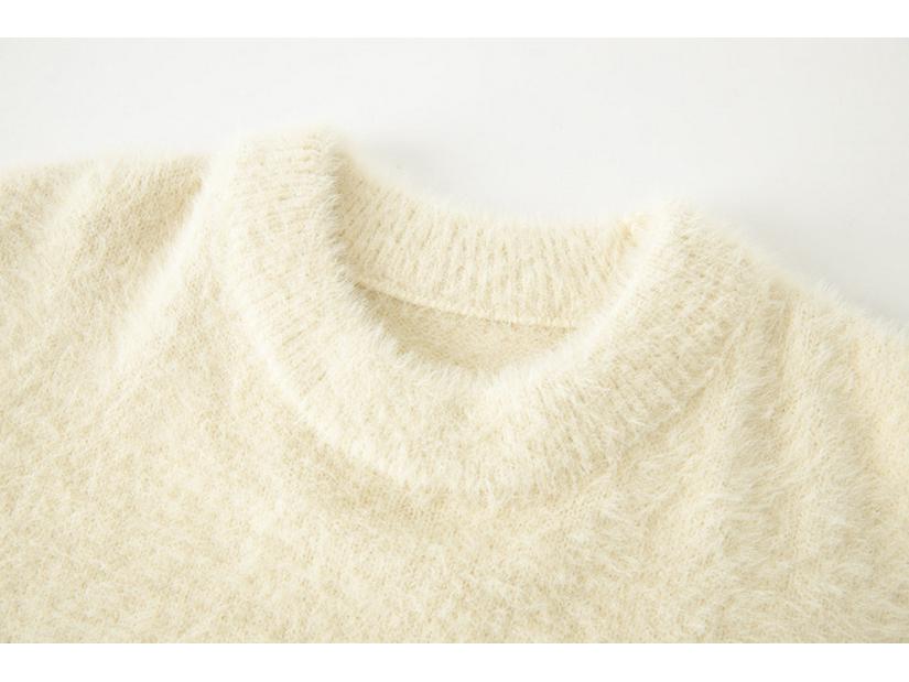 Men's Faux Mink Fur Knit Sweater, Retro-Style, Solid Color, Round Neck, Spring Fashion.