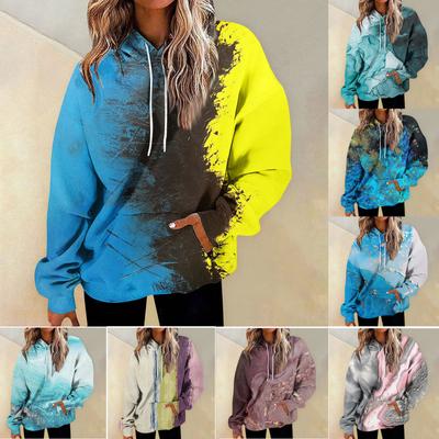 Mujer Moda Diaria Versátil Casual Sudaderas con Cuello Redondo Gráfico Diario Manga Larga Degradado Estampado con combinación de varias telas Top Sudaderas