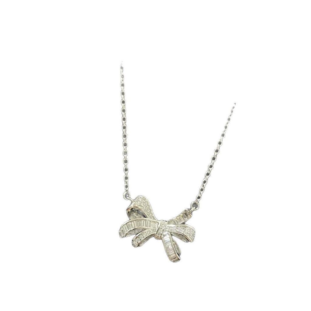Elegant Gejia Bow Necklace for Women with Full Diamond Tassel Pendant - Versatile Luxury Clavicle Chain
