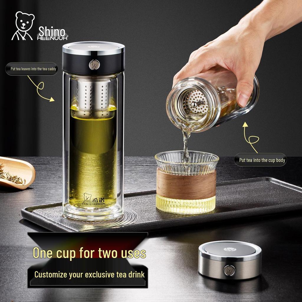 Dual-Layer Antibacterial Glass Cup for Women & Men - Compact Business, Travel, Office, or Car Use.